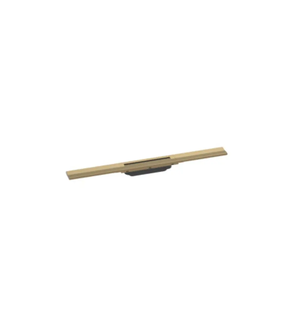 Hansgrohe Duschrinne in gebürstetem Bronze, längliches Design mit flacher Oberfläche und integrierter Ablauffunktion. Geeignet für barrierefreie Duschen.